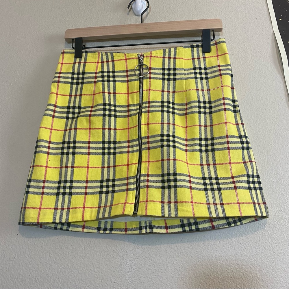 Yellow Plaid Mini Skirt with Zipper Detail